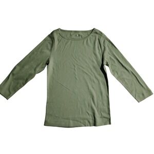 Three Dots Mens Medium Sage Green Long Sleeve Cotton Crewneck T-Shirt
